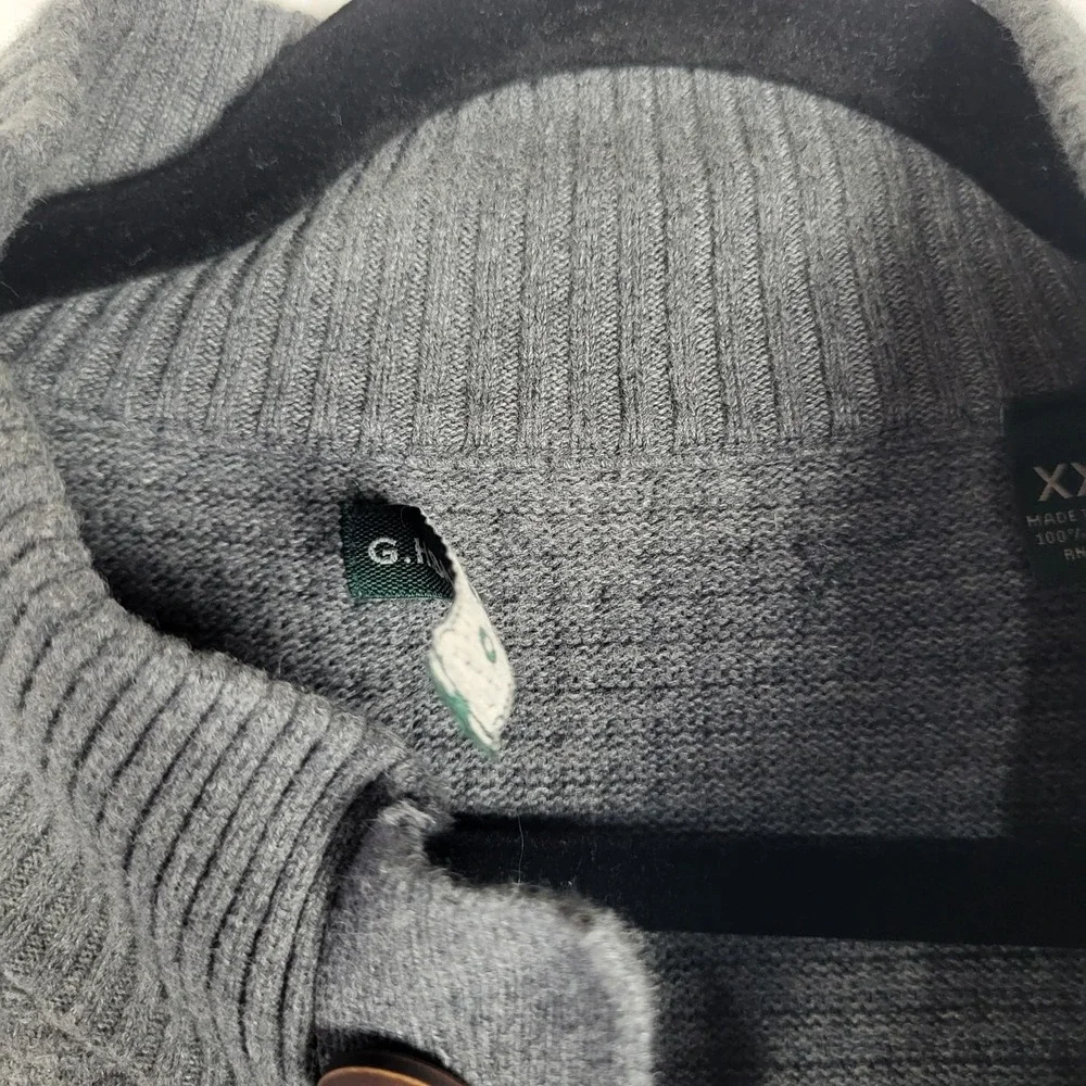 GH Bass Fisherman's Sweater Men's 2XL Gray Waffle Knit 1/4 Button Pullover